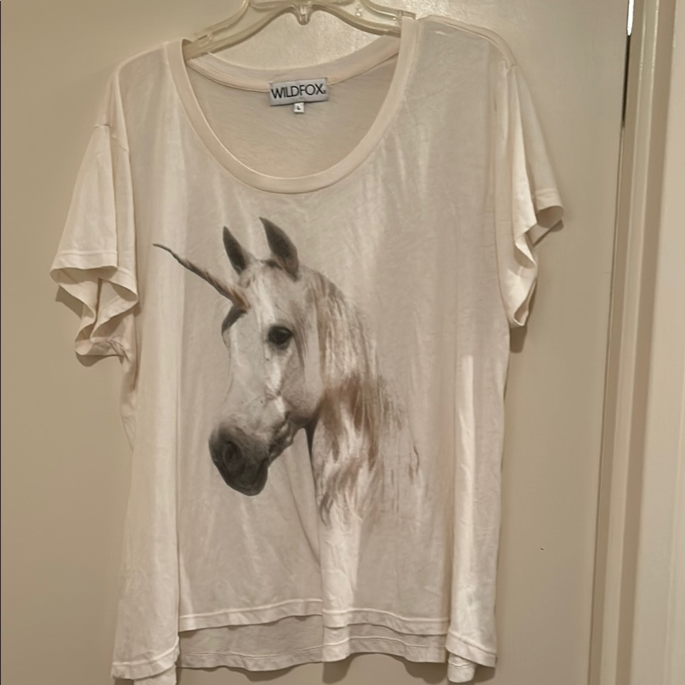 Wildfox Cream Unicorn Print Tee